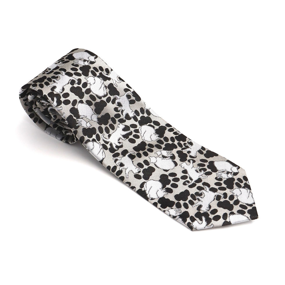 猫心文 白黒 猫の柄 ネクタイ