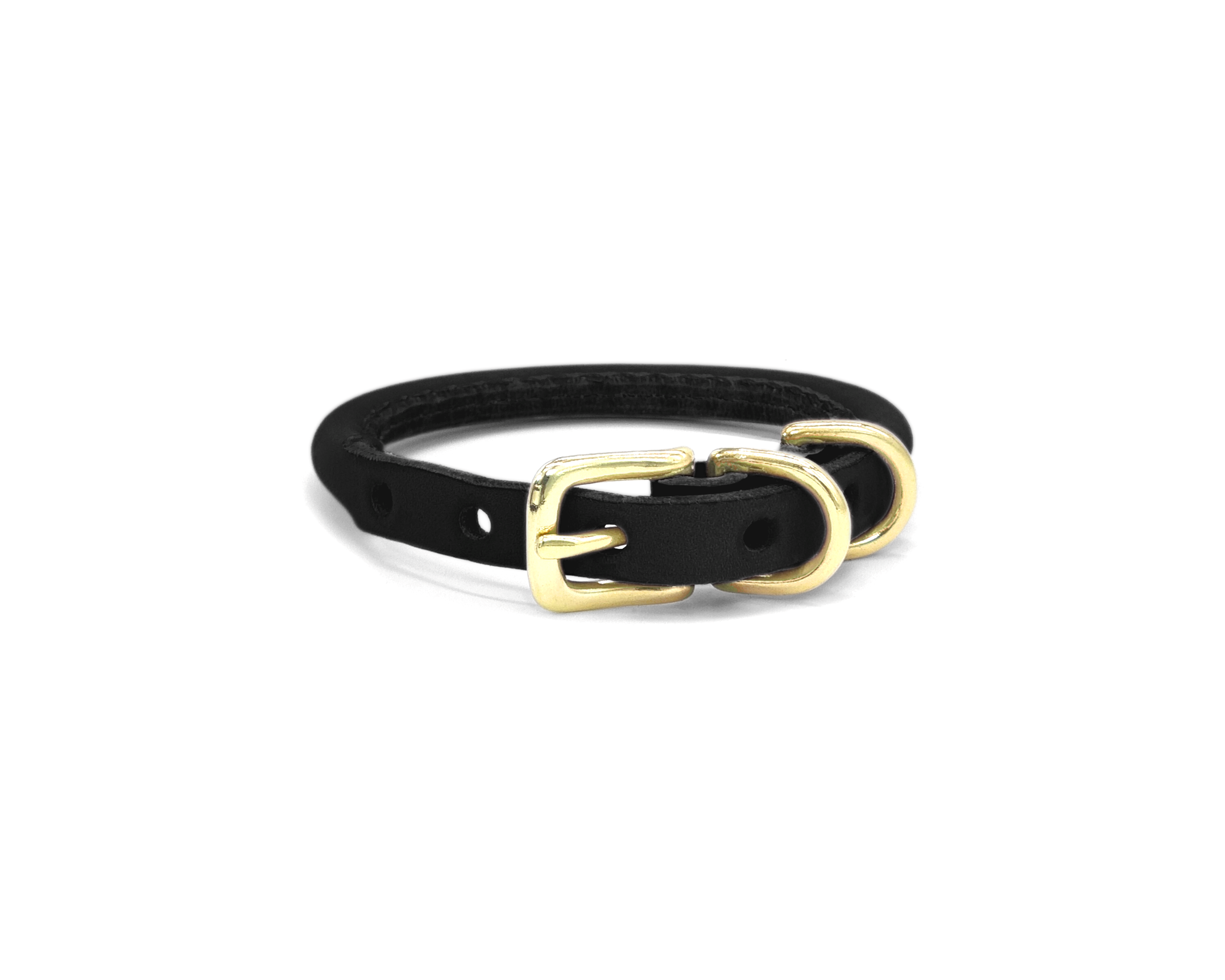 Thin Black Rolled Leather Buckle Dog Collar