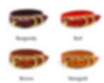 buckle collar colour choices in burgundy, red, brown and marigold yellow.