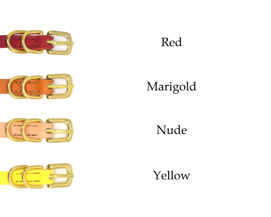 Thumbnail: Leather Choice close up in Red, Marigold, Nude and Yellow