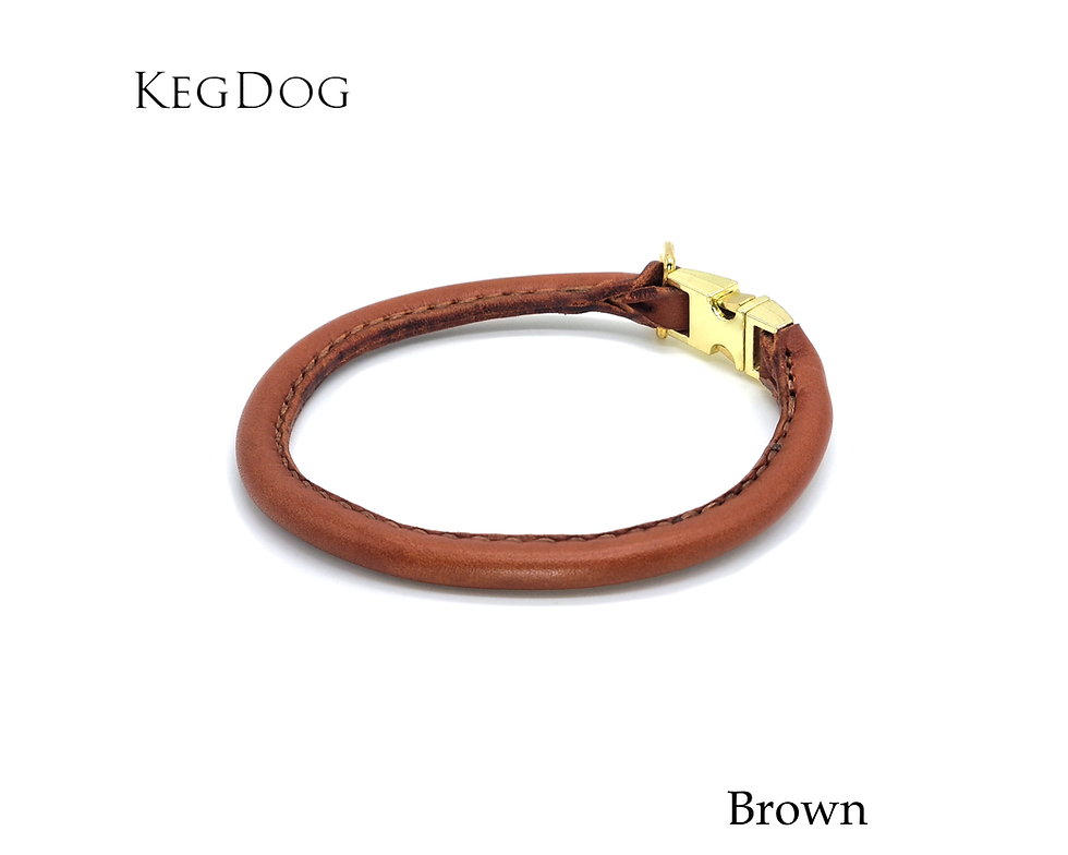 Thumbnail: Quick Release Rolled Leather House Collar in brown and brass