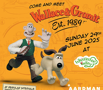 Wallace and Gromit are running on a orange background. The date is show Sunday 29th June 2025 