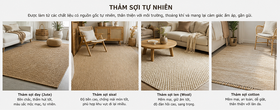 Các loại thảm sợi tự nhiên. Nguồn: Sưu tầm.