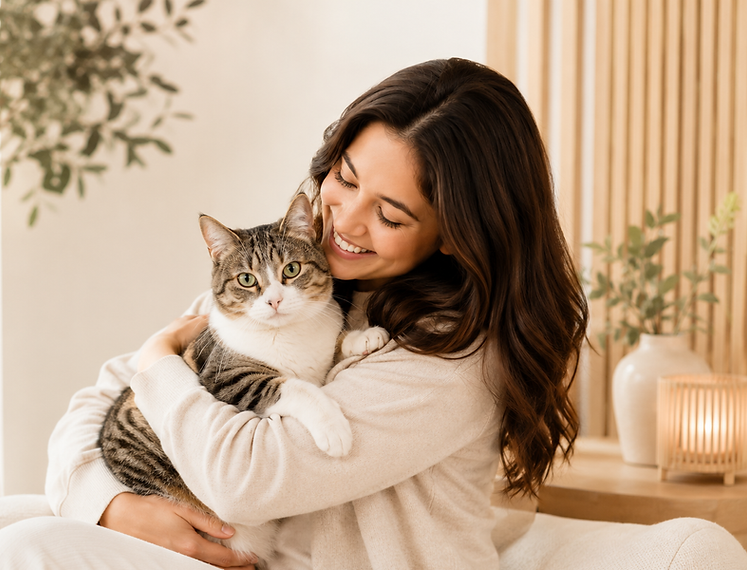 Woman hugging her cat