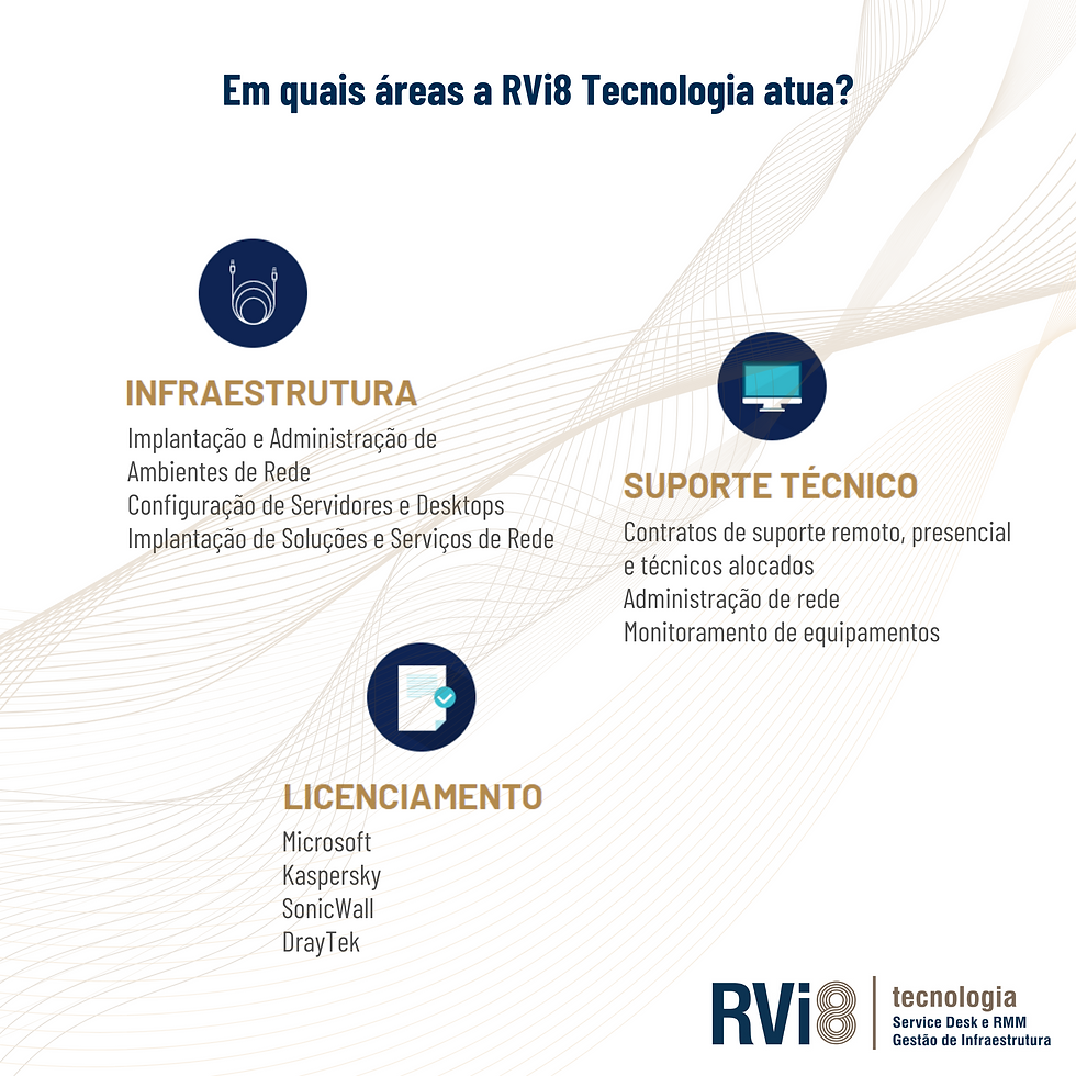 em quais áreas a RVi8 Tecnologia e Suporte técnico atua: infraestrutura, suporte técnico e licenciamento
