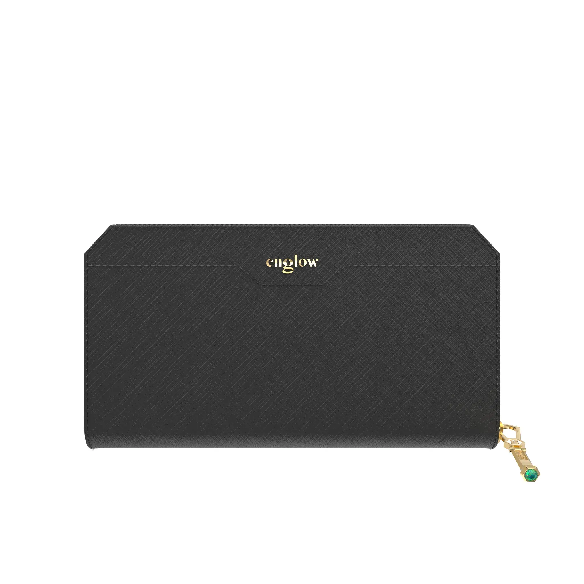 Aura Continental Wallet - Black, Yellow Gold with Green Sapphire