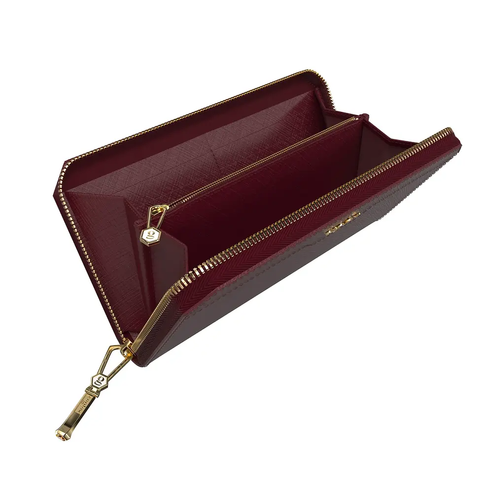 Thumbnail: Aura Continental Wallet - Burgundy, Yellow Gold with Madeira Citrine