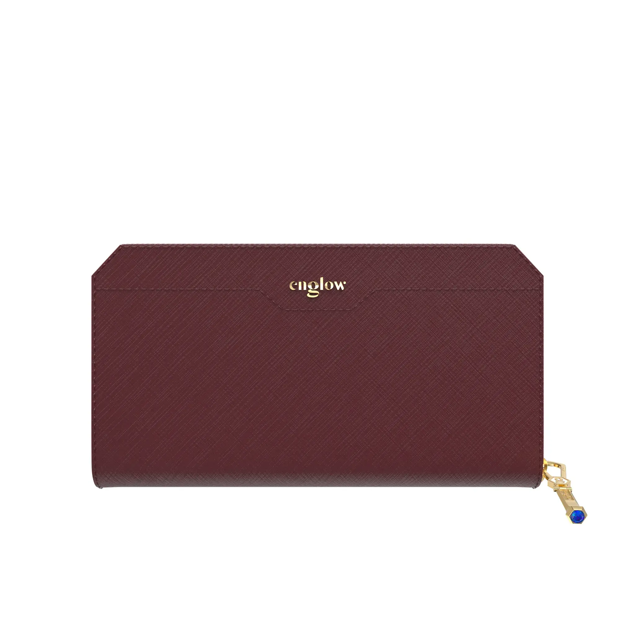 Aura Continental Wallet - Burgundy, Yellow Gold with Blue Sapphire
