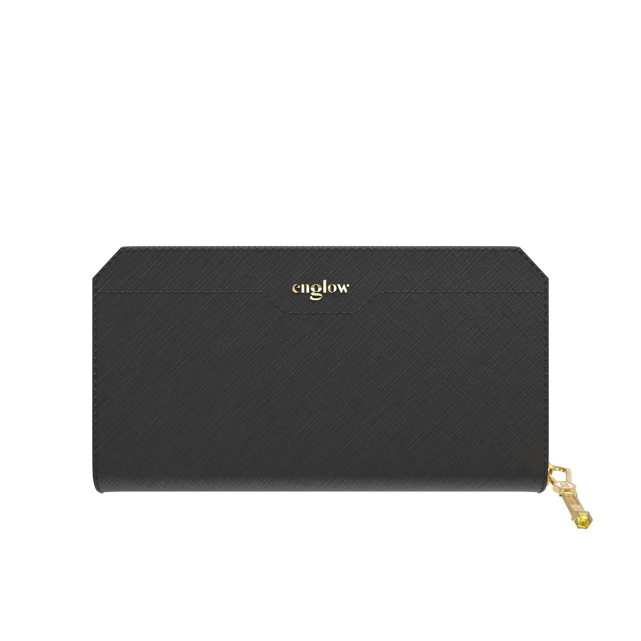 Aura Continental Wallet - Black, Yellow Gold with Yellow Sapphire
