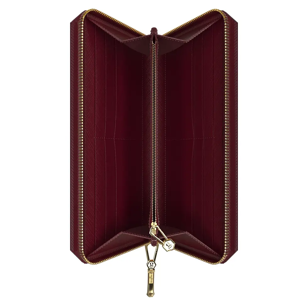 Thumbnail: Aura Continental Wallet - Burgundy, Yellow Gold with Pink Amethyst