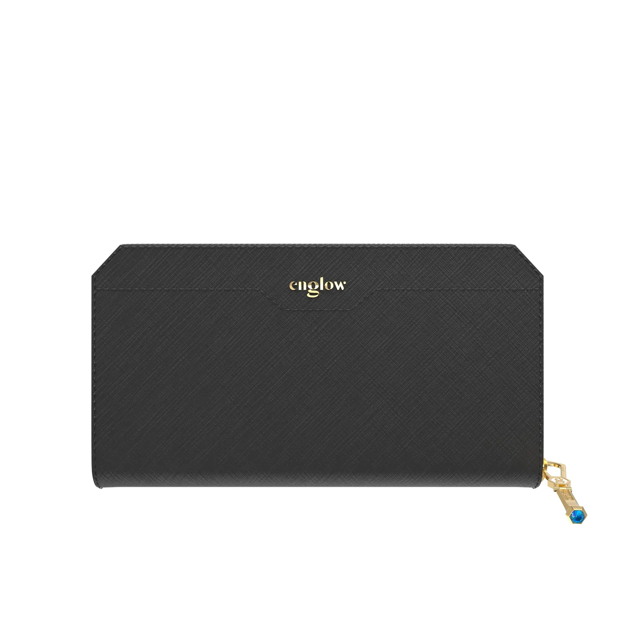 Aura Continental Wallet - Black, Yellow Gold with Santa Maria Aquamarine