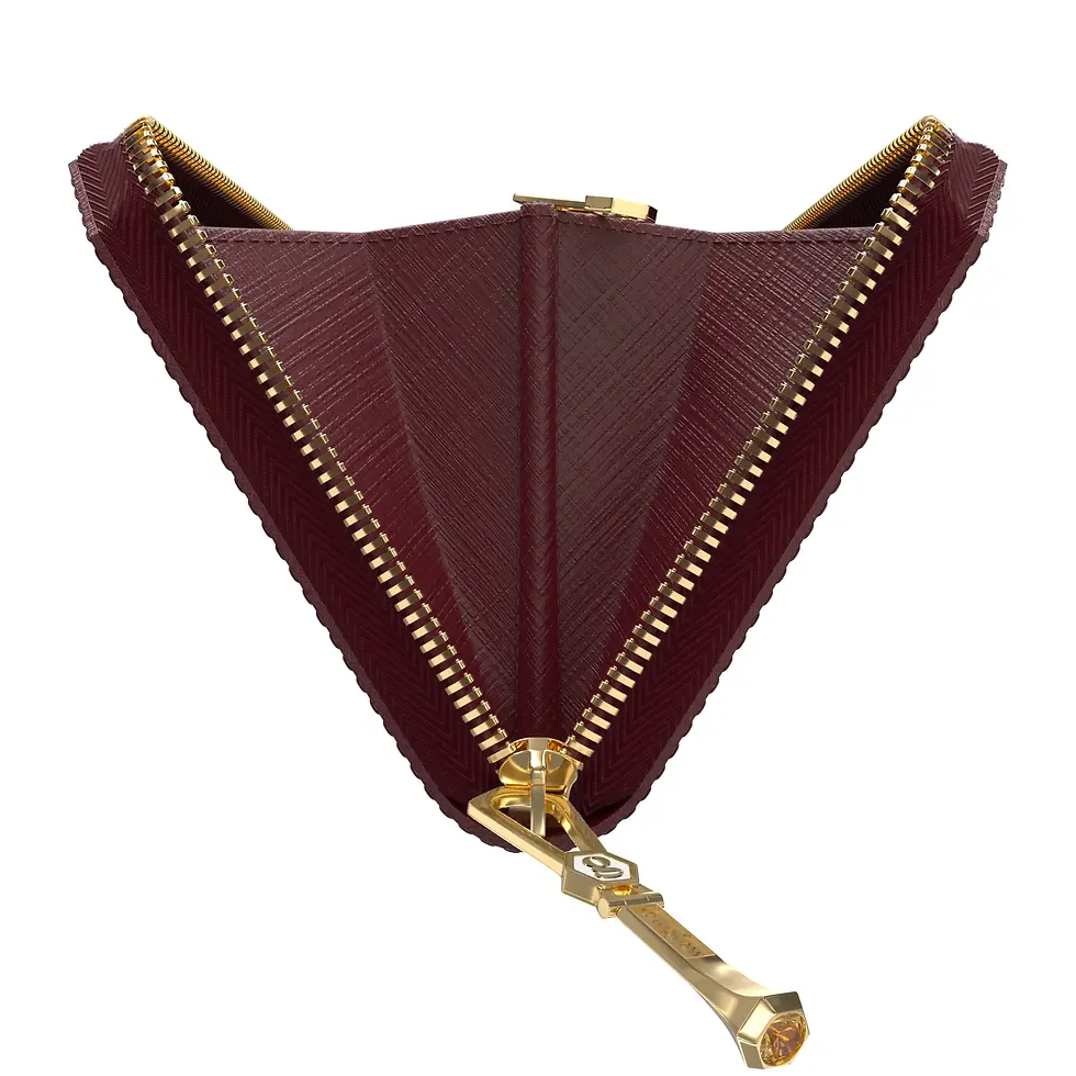 Thumbnail: Aura Continental Wallet - Burgundy, Yellow Gold with Whiskey Quartz