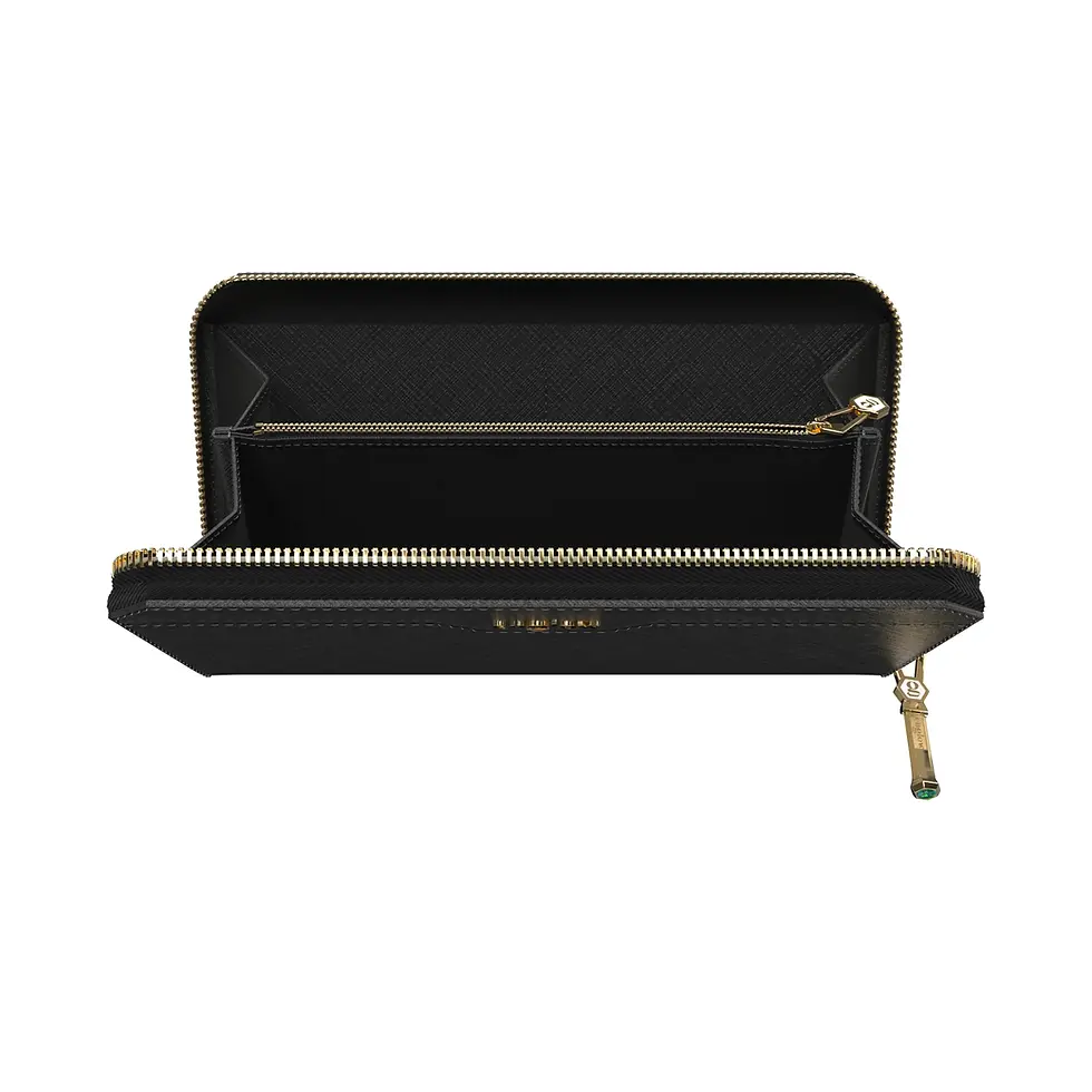 Miniaturbild: Aura Continental Wallet - Black, Yellow Gold with Green Sapphire