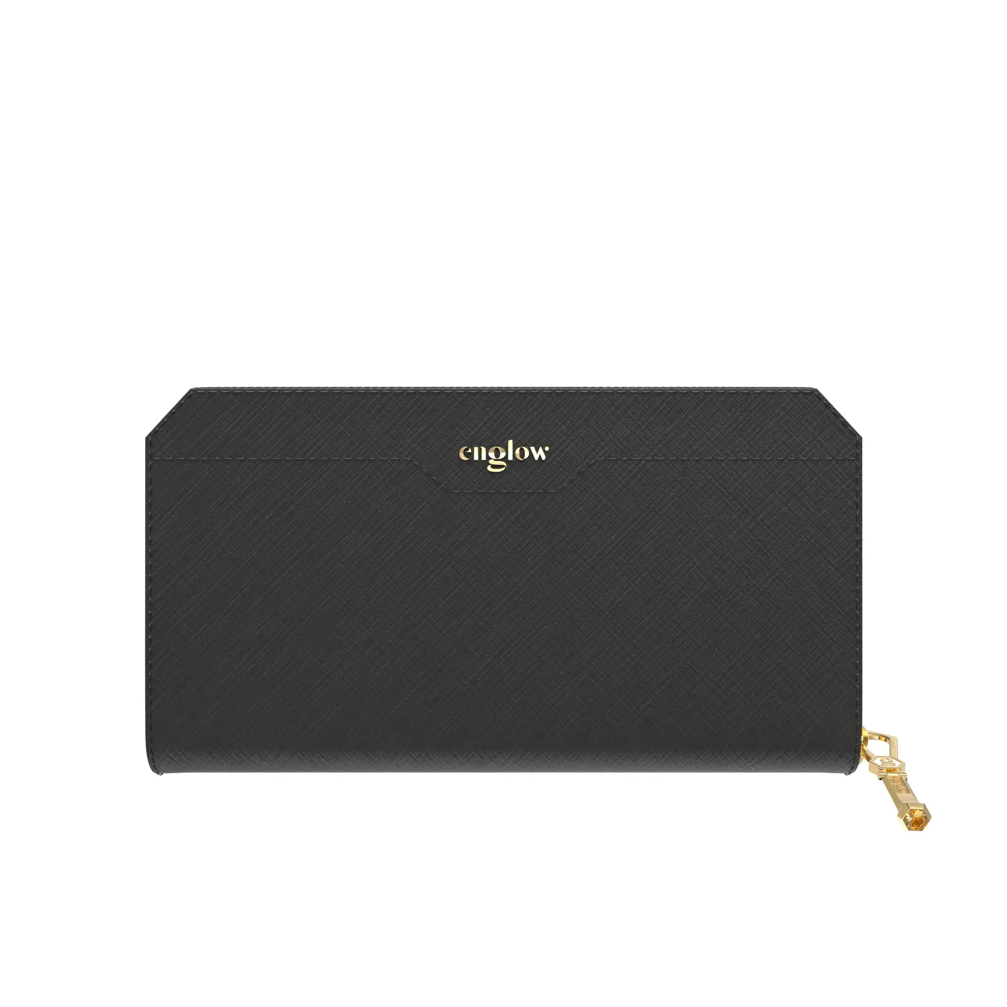 Aura Continental Wallet - Black, Yellow Gold with Whiskey Quartz