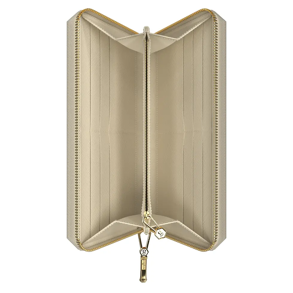 Thumbnail: Aura Continental Wallet - Beige, Yellow Gold with Columbian Emerald