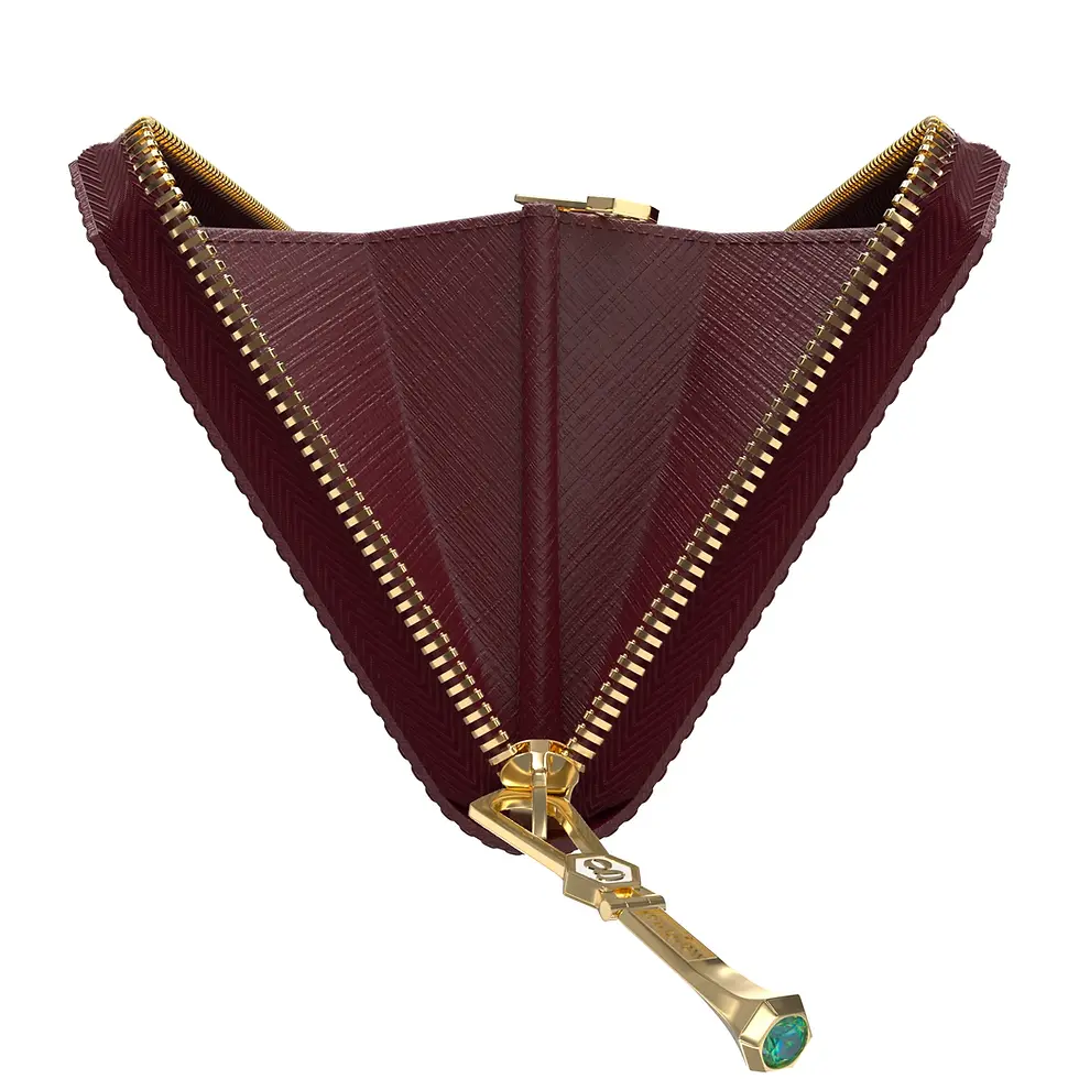 Miniaturbild: Aura Continental Wallet - Burgundy, Yellow Gold with Green Sapphire