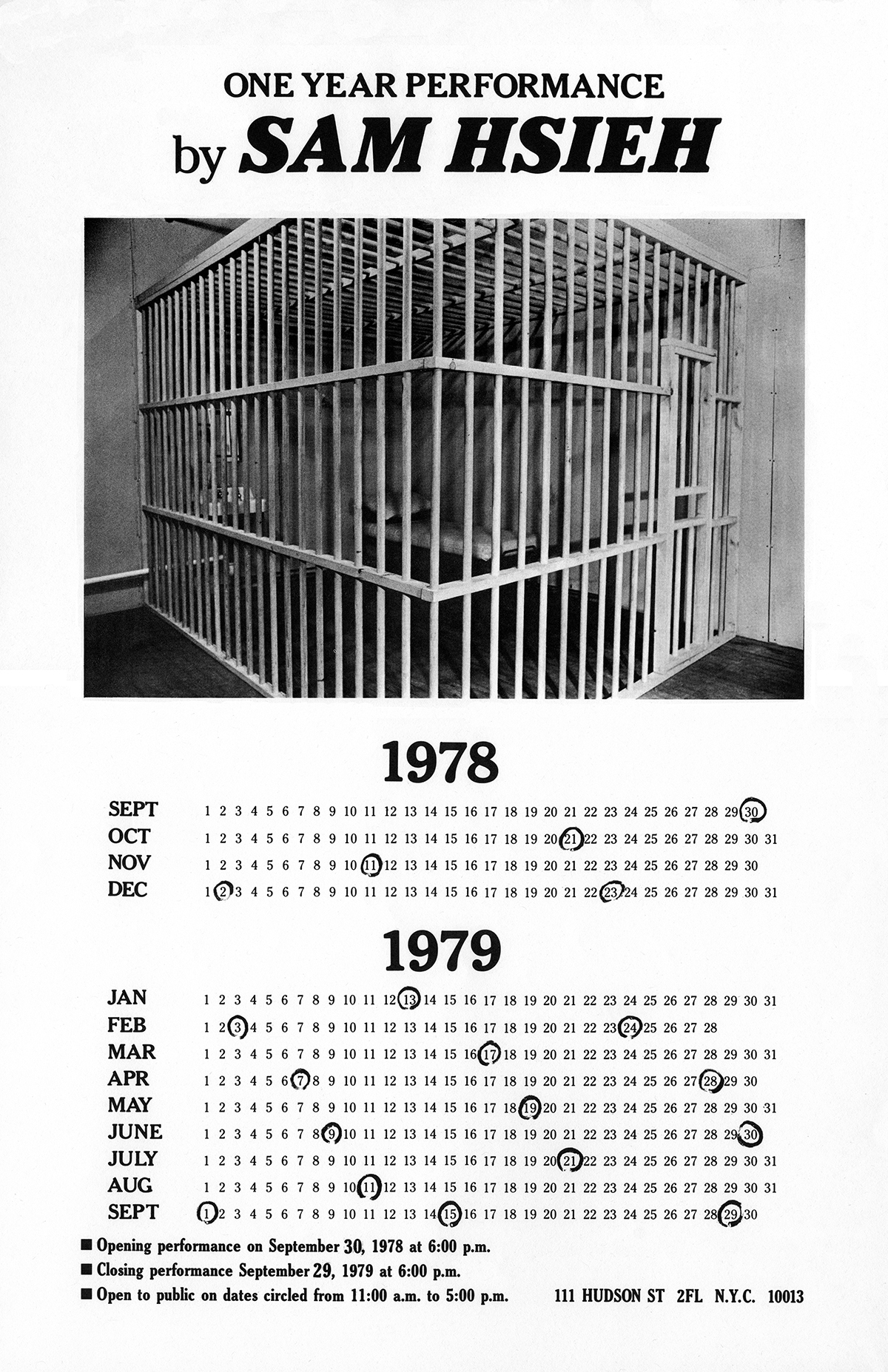 謝德慶《一年行為 1978–1979》相關作品圖像｜來源：Tehching Hsieh 官方網站（© Tehching Hsieh）