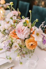Beautiful garden style flower arrangements for Sauvage Restaurant Micro Wedding in Canmore