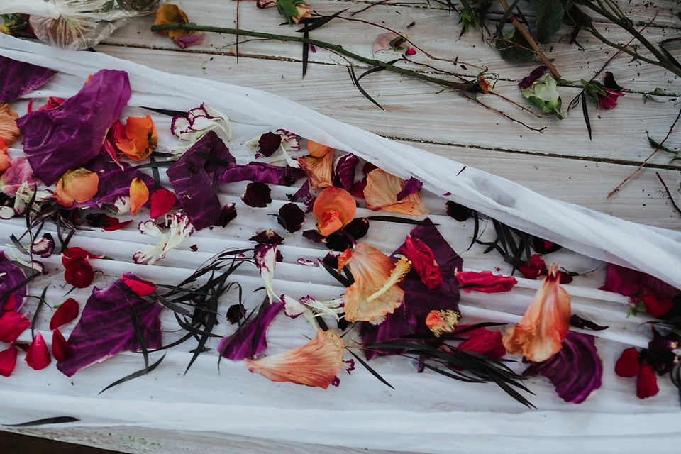 Eco wrapped florals in natural textiles