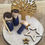 Miniature : Crèche sous cloche - Doré & Bleu marine