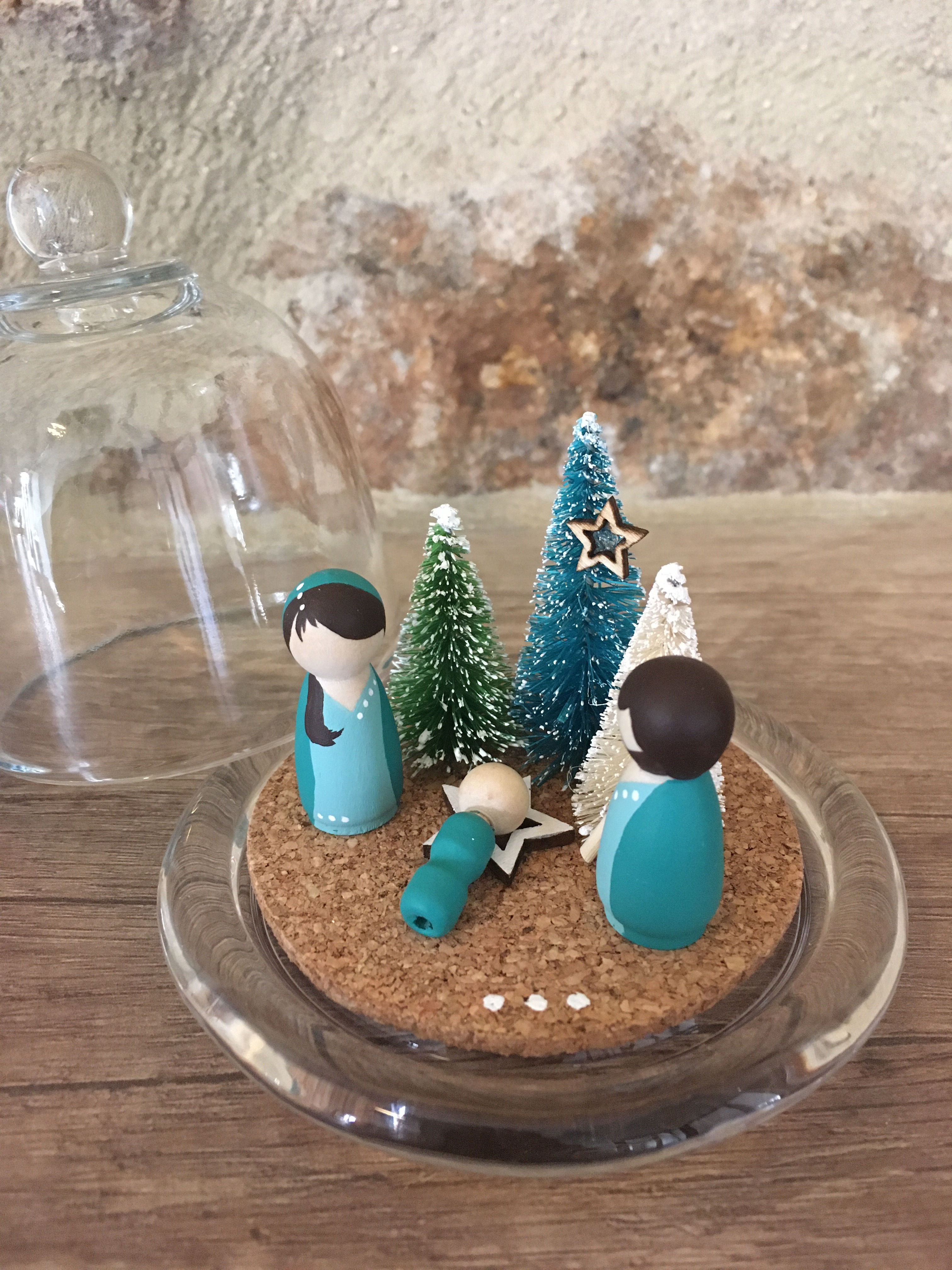Crèche sous cloche - Turquoise