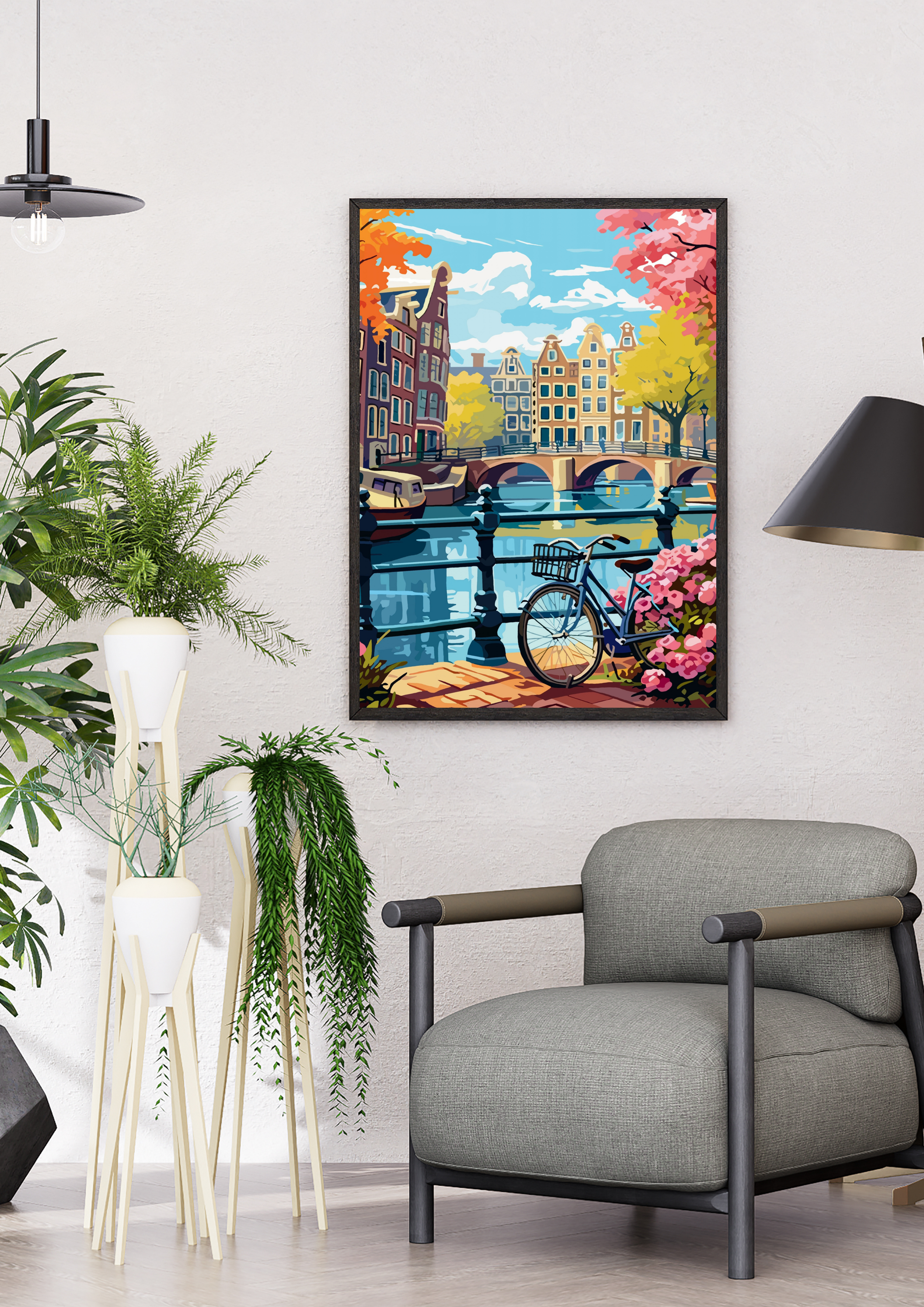 Amsterdam Print | Dutch Canal Houses Illustration | Netherlands Travel Wall Art