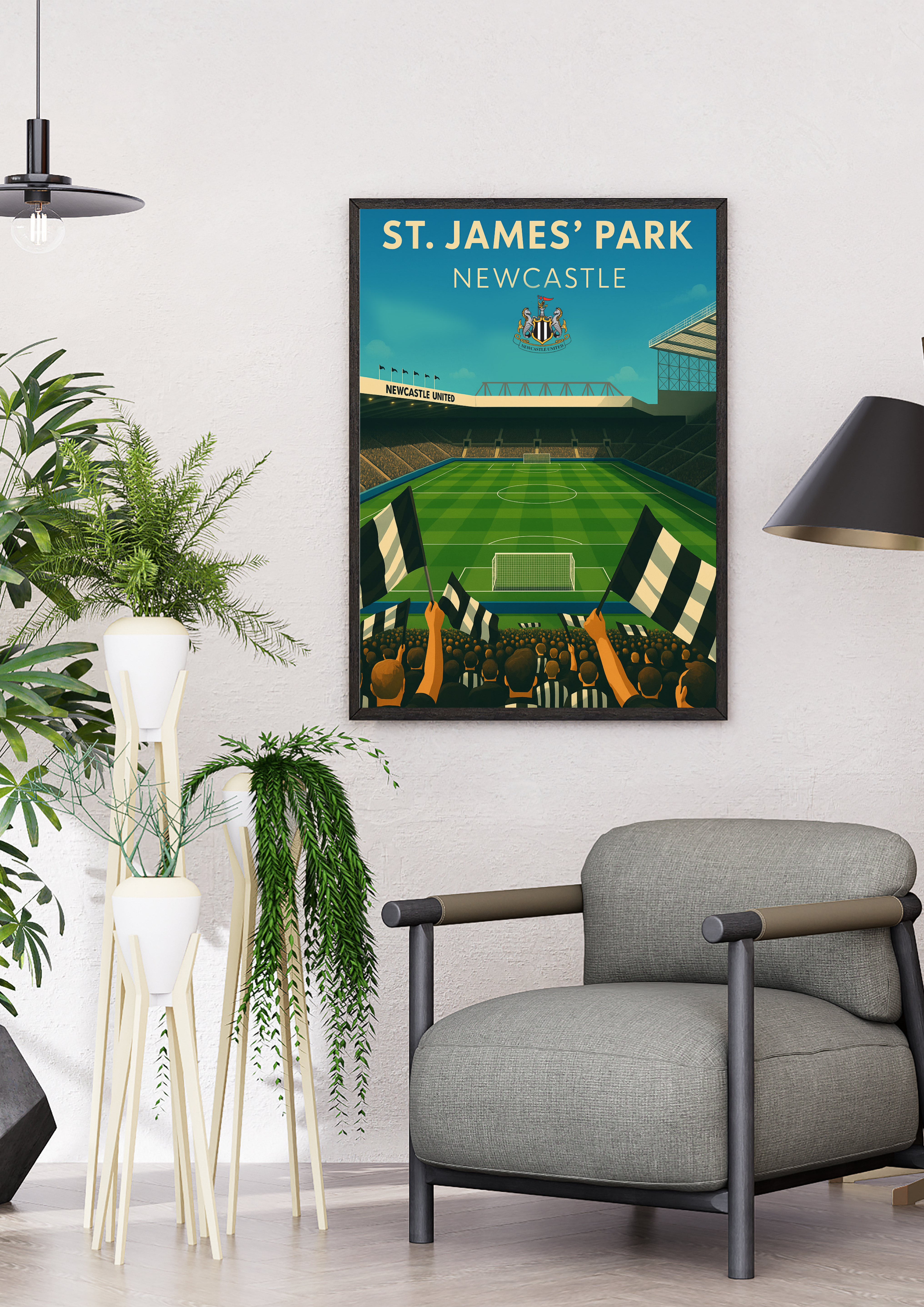 St James' Park Print | Newcastle Football Stadium Illustration | Black and White