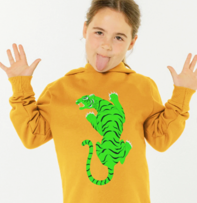 Children's Relaxed Fit Hoodie: Neon Tiger