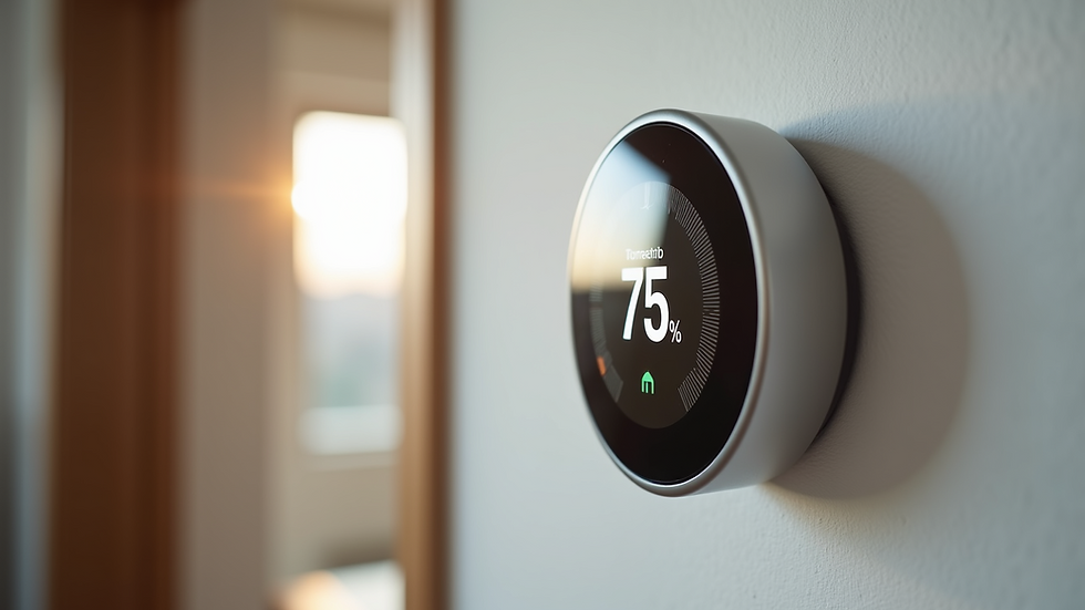 Eye-level view of a Nest Learning Thermostat on a modern wall