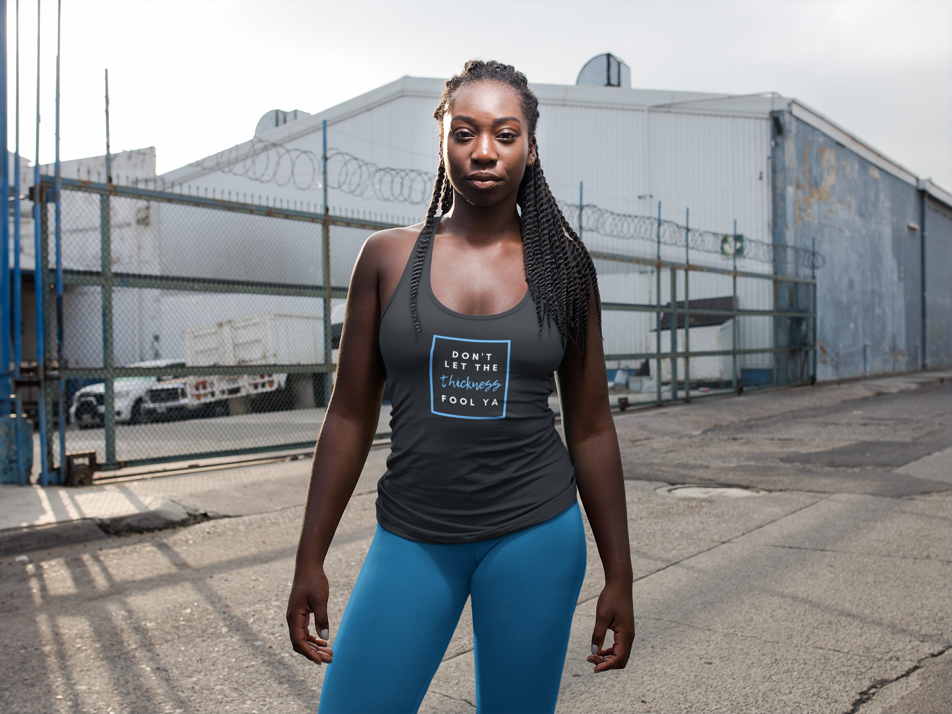 Women's Tri-Blend Racerback "Thickness" Tank White Lettering