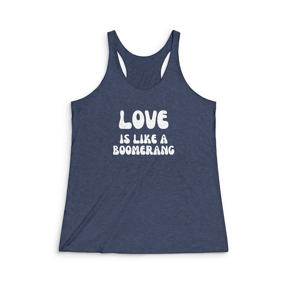 Thumbnail: Women's Tri-Blend Racerback "Boomerang" Tank White Lettering