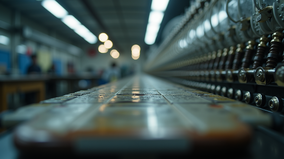 Eye-level view of guitar string manufacturing equipment