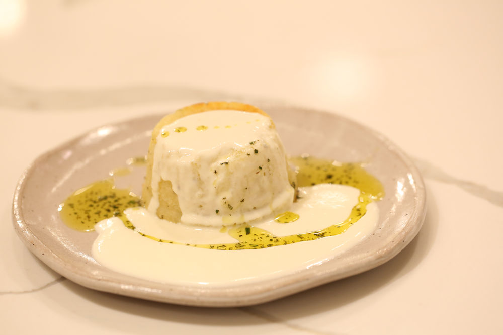 Rosemary and Lemon Potato Tartlet with Pecorino Cheese Fondue