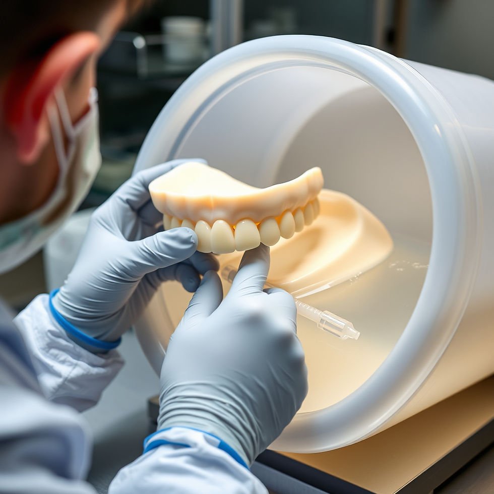 resin 3d printed ivory colored dental model showing technician manually washing it in a la