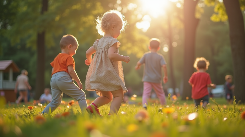 Eye-level view of children playing outdoors in a park