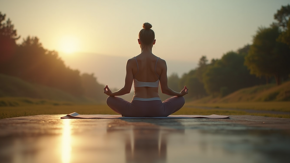 Eye-level view of a person practicing yoga in a serene environment