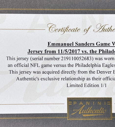 Emmanuel Sanders 2017 Game Worn Denver Broncos Jersey