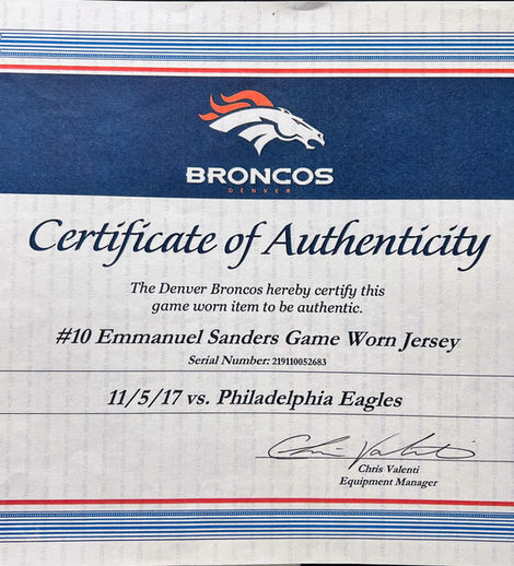Emmanuel Sanders 2017 Game Worn Denver Broncos Jersey