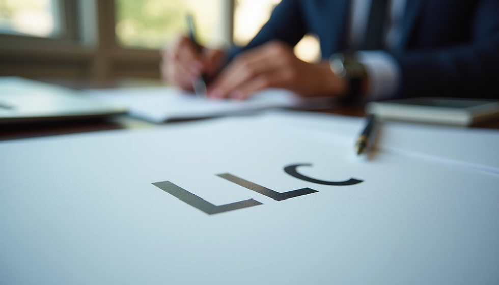 Professional signing LLC formation documents at a desk.