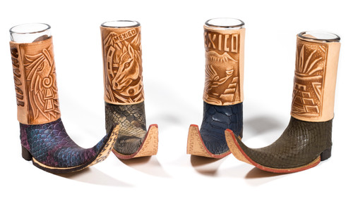 3 Mexican Leather Mini Boot Tequila Shot - Original Artisan Bota ...