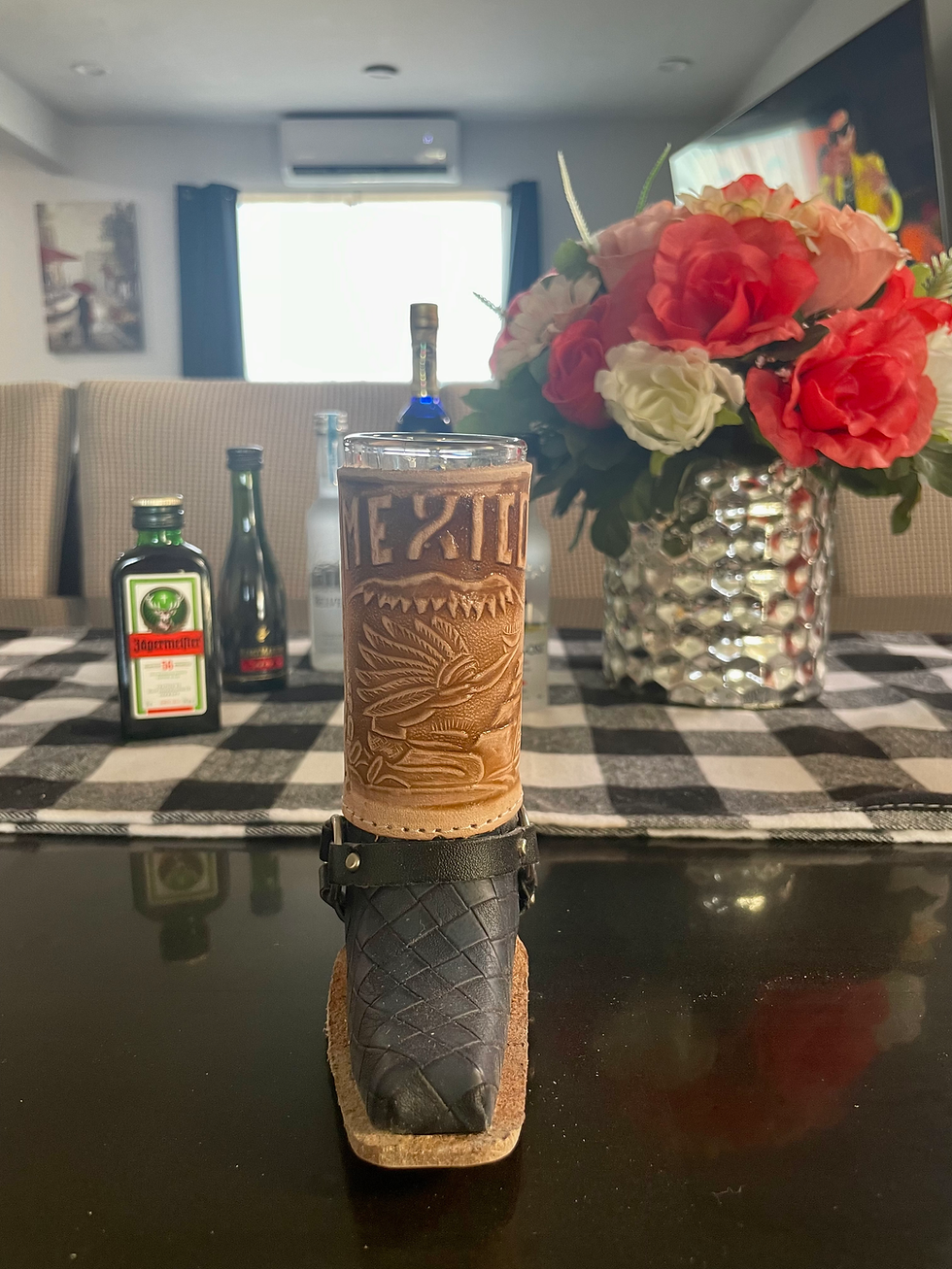 Thumbnail: 5 Mexican Leather Mini Texan Boot Tequila Shot - Original Artisan Bota Texana