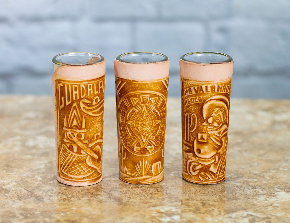 Thumbnail: Mexican Leather Tequila Shot with Mexican Designs - Original Artisan Shots