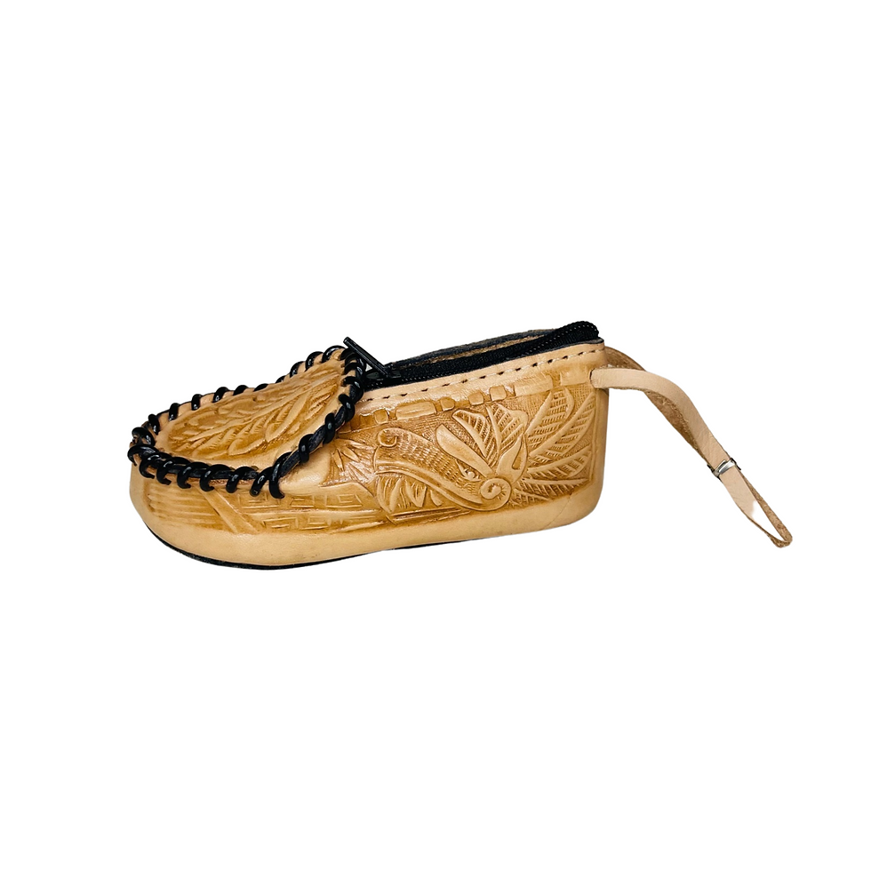 Thumbnail: Handmade Frida Maria Rag Doll & Leather Shoe-Shaped Coin Pouch