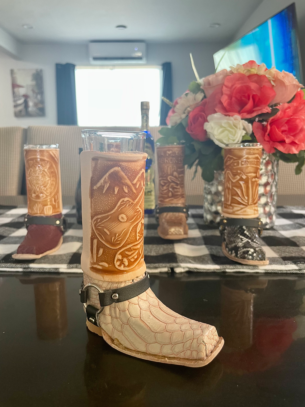 Miniatura: 5 Mexican Leather Mini Texan Boot Tequila Shot - Original Artisan Bota Texana