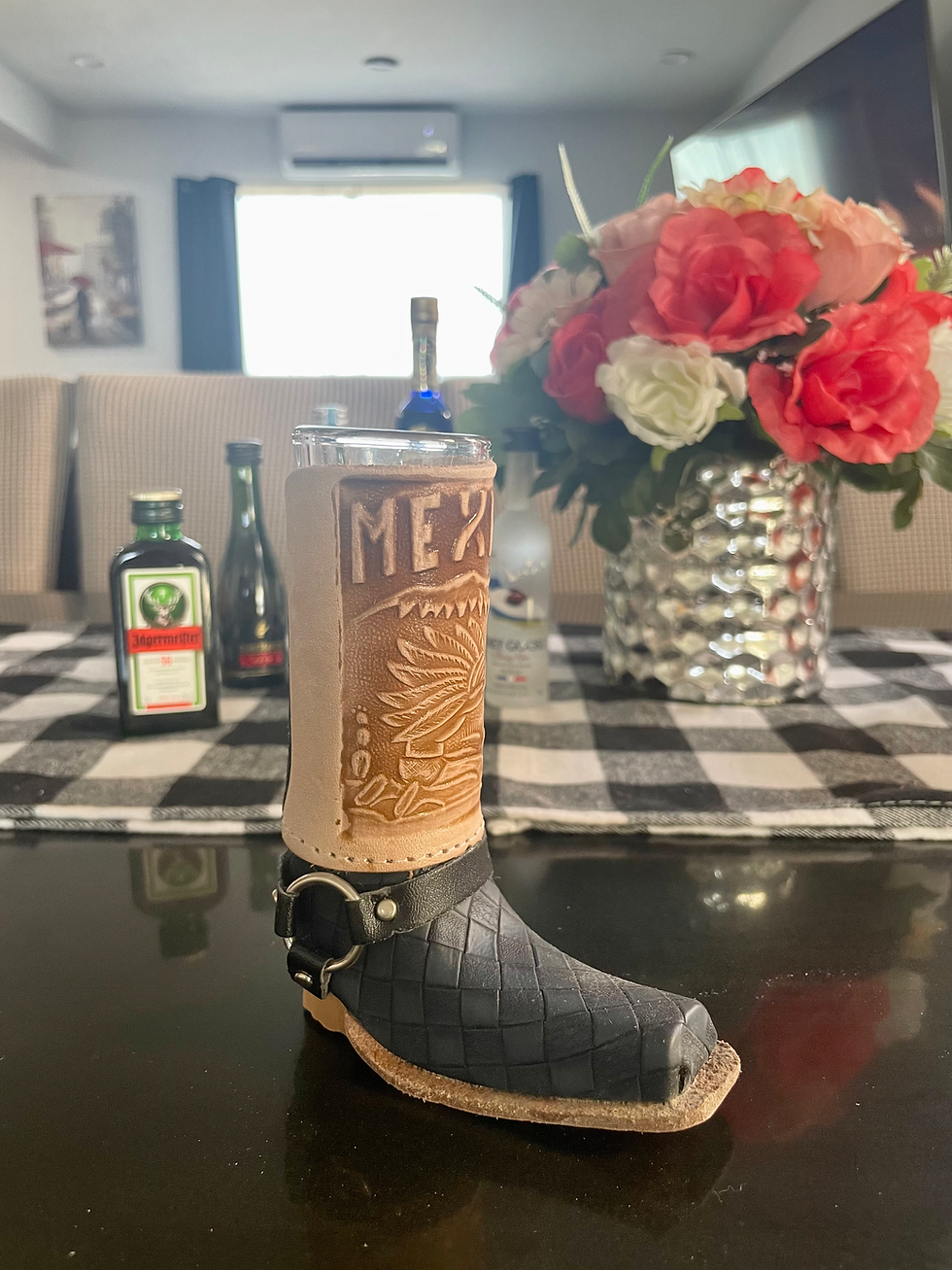 Miniatura: 5 Mexican Leather Mini Texan Boot Tequila Shot - Original Artisan Bota Texana