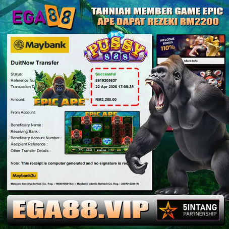 Player wins RM2200 playing Epic Ape slot game on EGA88 platform