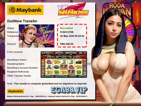 EGA88 player wins RM2600 with Fame and Fortune slot game big win result screenshot
