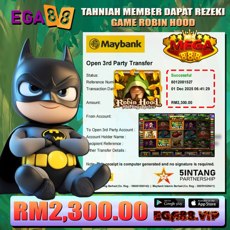⭐️TAHNIAH MEMBER EGA88 CUCI DALAM GAME MEGA888 RM2300.00⭐️