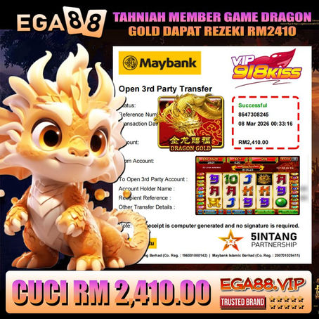 EGA88 member wins RM2410 playing Dragon Gold slot game big win screenshot