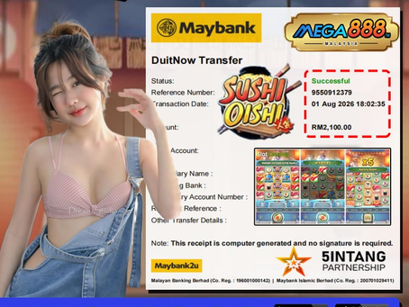 Sushi Oishi online slot game featuring a highlighted RM2,100 win with colorful Japanese-themed gameplay and vibrant slot symbols.